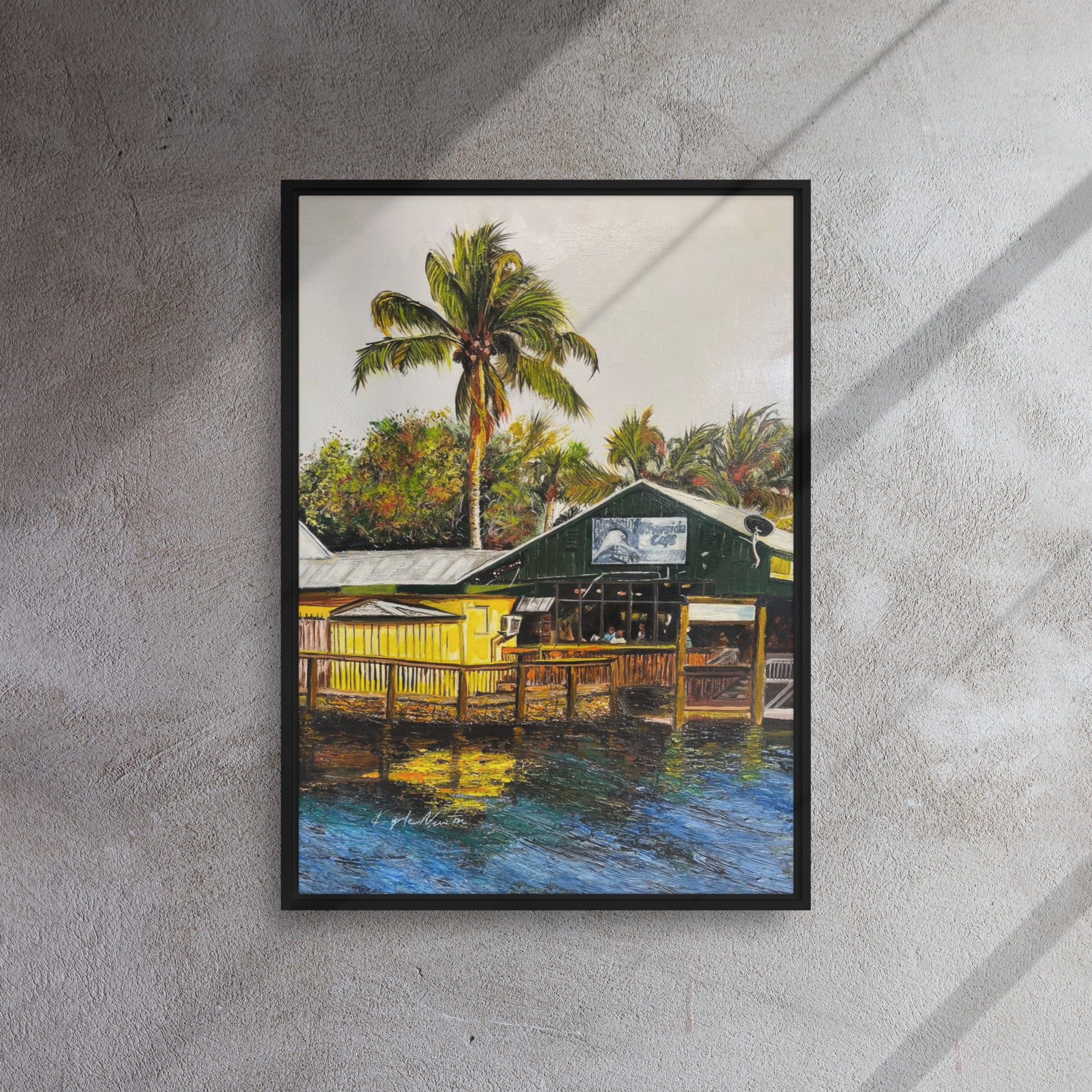 Riverside Cafe Framed Canvas