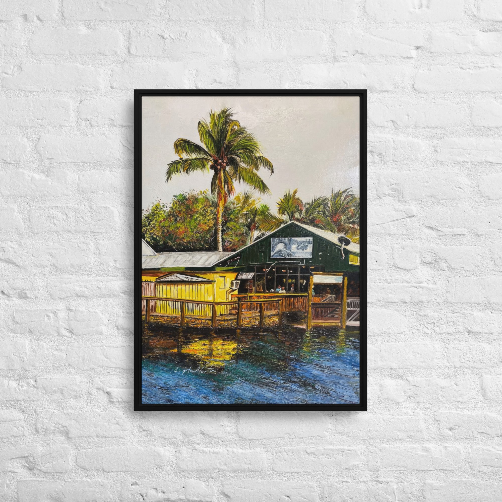 Riverside Cafe Framed Canvas