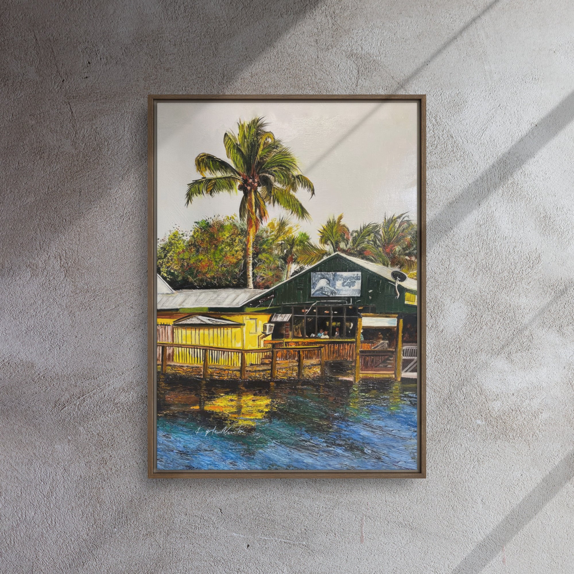 Riverside Cafe Framed Canvas