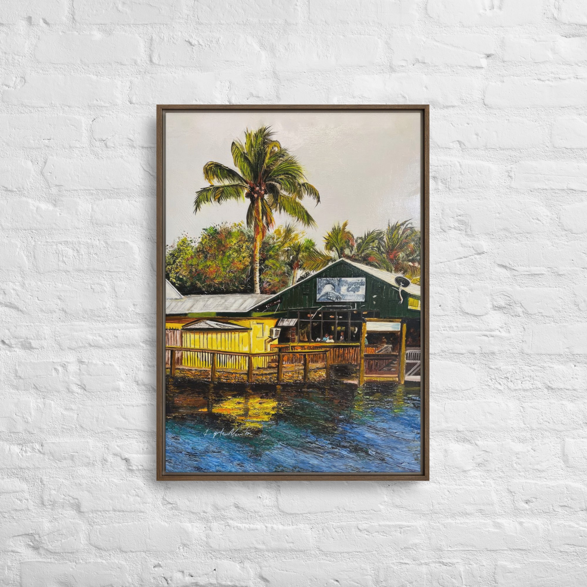 Riverside Cafe Framed Canvas