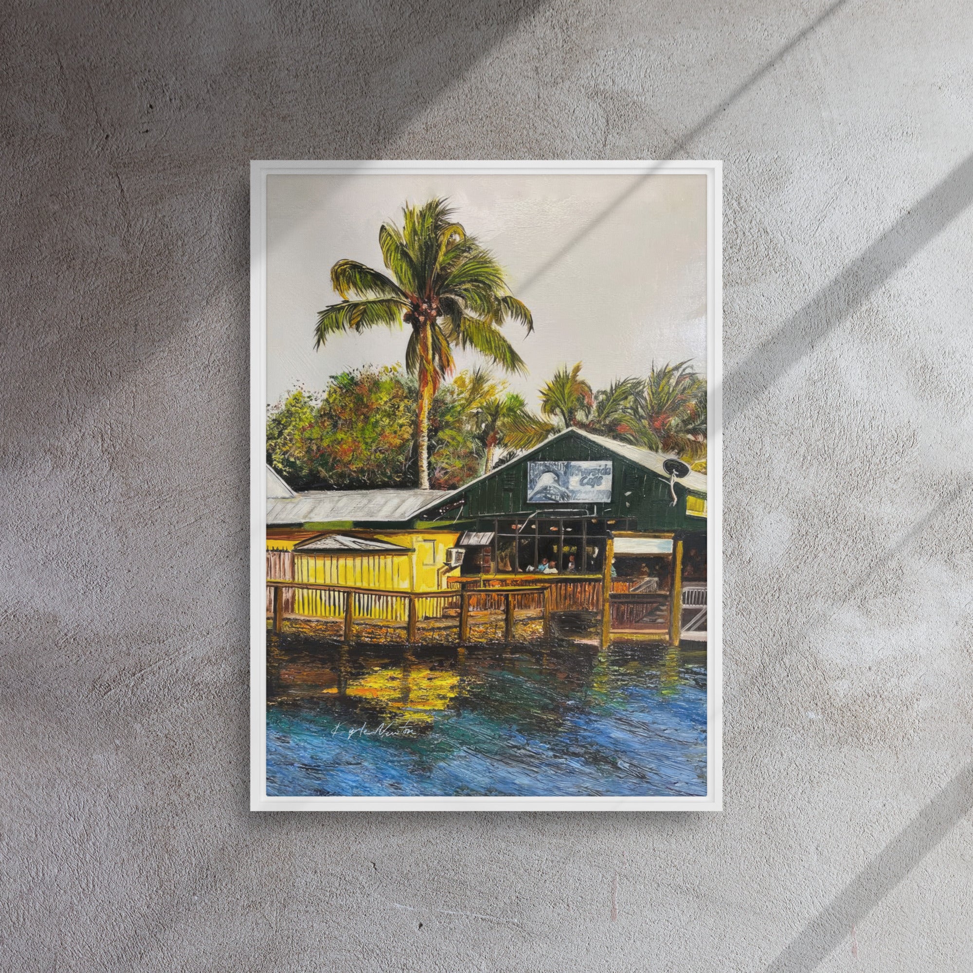 Riverside Cafe Framed Canvas