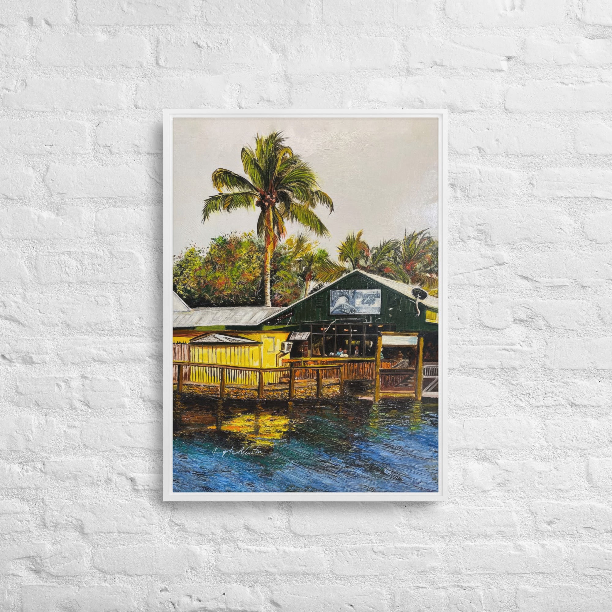 Riverside Cafe Framed Canvas